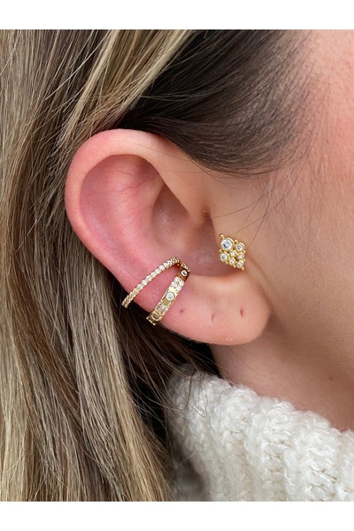 Pinery Jewels C 2 Sıra Taşlı Kadın Kıkırdak Küpe