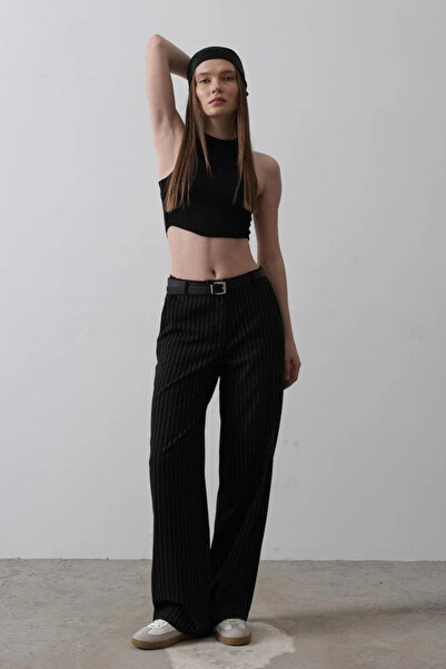 nedo7 Belted Palazzo Trousers - Black-White