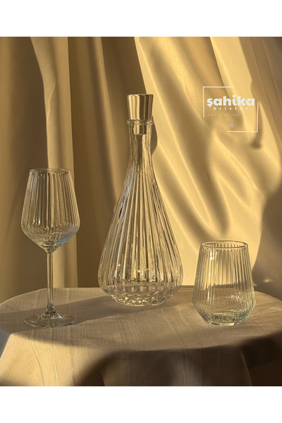 Şahika Kristal cama atılan imza İpek 13 Parça 6 Kişilik Kristal Cam Bardak Ta...
