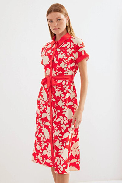 nedo7 2455 Patterned Shirt Dress - Red