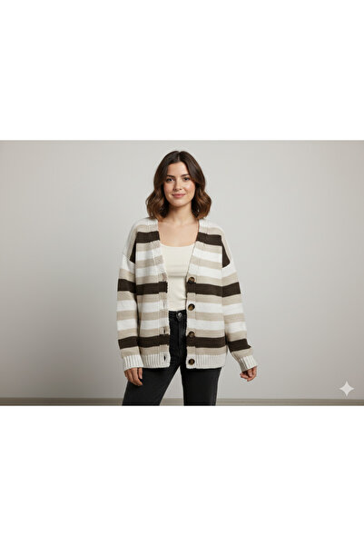 ANBLYs COLLECTION Striped Patterned Colorful Striped Long Sleeved Knitted Wom...