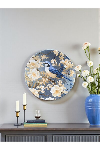 unique florya Duvar Tabağı Mavi Çiçek Kuş Blue Blanc Desenli Duvar Süsü Dekor...