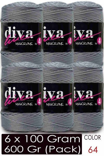 Diva İplik Diva Macrame Cord Thick (No:4) 64 Dark Gray (Pack of 6)