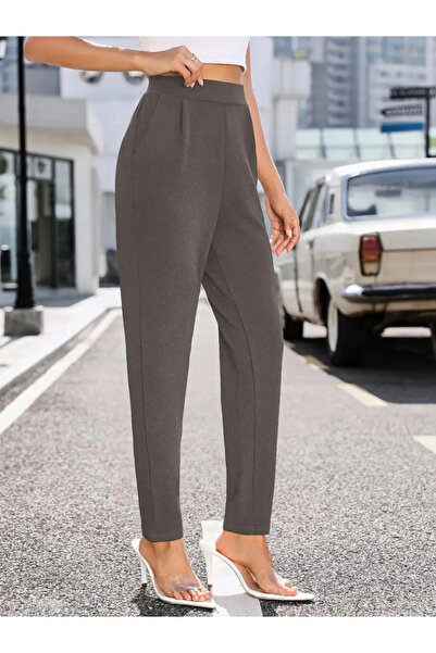 nedo7   Women's High Waist Pocket Relaxed Cut Imported Crepe Trousers