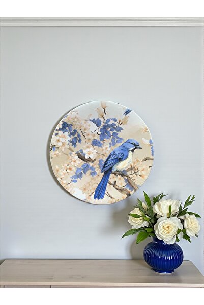 unique florya Duvar Tabağı Mavi Çiçek Kuş Blue Blanc Desenli Duvar Süsü Dekor...