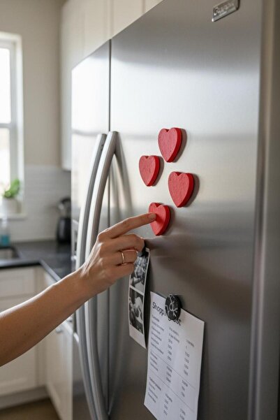 Bihome Ev Dekor & Hediyelik Kalpli Dekoratif Magnet | 4'lü Büyük Boy Buzdolab...