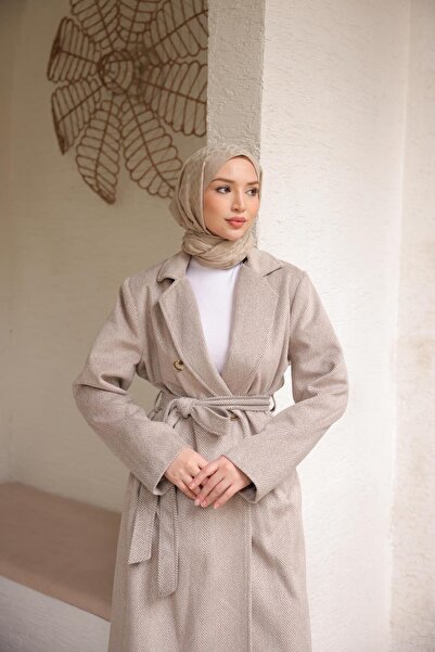 Bwest Waist-Tied Double-Breasted Jacket Collar Long Cashmere Coat - (38-46) -...