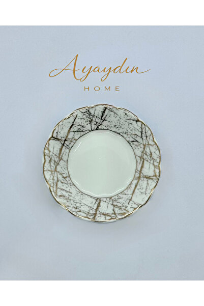 İpek Porselen Mermer Çay Tabağı 12'li Set – AYAYDIN HOME