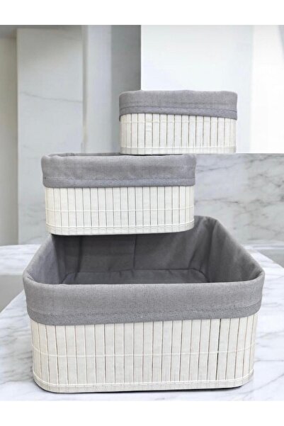 Maloria 3'lü Beyaz Bambu Sepet / Çok Amaçlı Bambu Sepet Seti