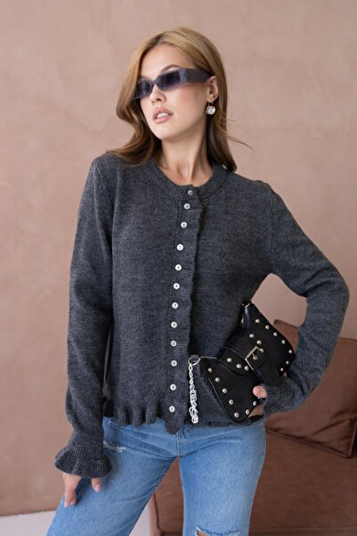 mysimy Button-Detail Soft Textured Knit Cardigan