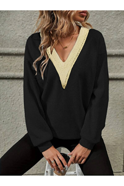 nedo7 Women's Long Sleeve V Lace Neck Unrivaled Three Thread Blouse