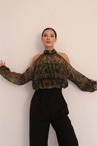 nedo7 Women's Halter Neck Full Transparent Off-Shoulder Blouse