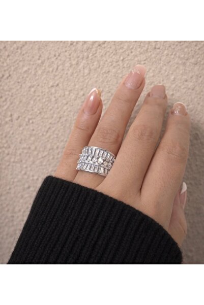 staınless steel Baget Taşlı Geniş Model Parlak Kadın Yüzük ayarlanabilir