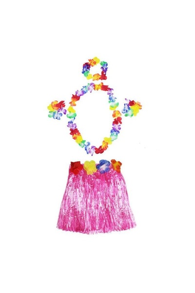 VANCH طقم تنورة وقلادة وطوق وسوار من لواو ألوها هاواي باللون الوردي (5264)