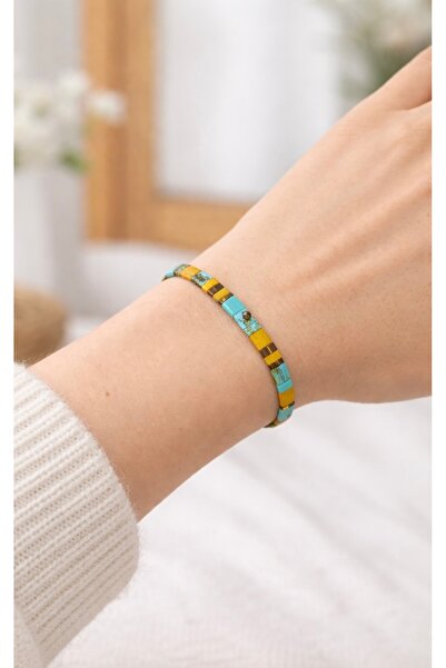 EL YAPIMI سوار ميوكي تيلا متدرج اللون باللون الفيروزي