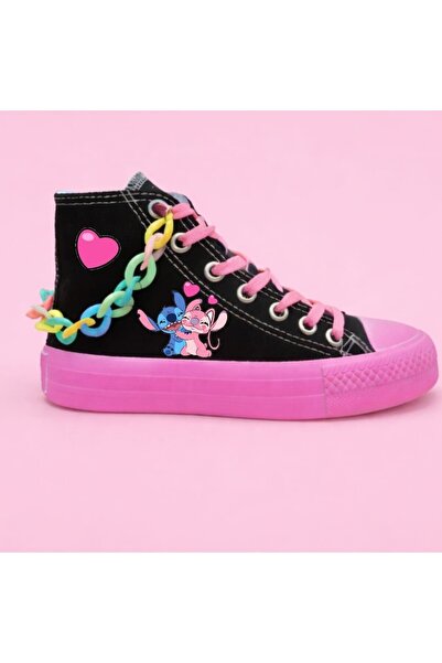 archiepet Stitch and Angel Printed Pink Lacing Pink Sole Girl's Shoes with Ac...