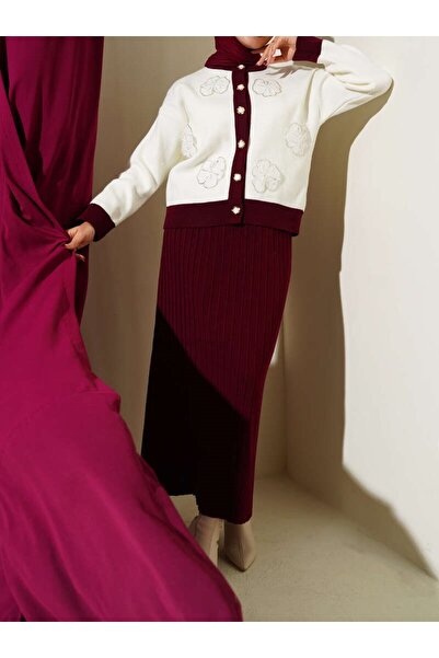 Burcia Floral Patterned Skirted Knitwear Double Set