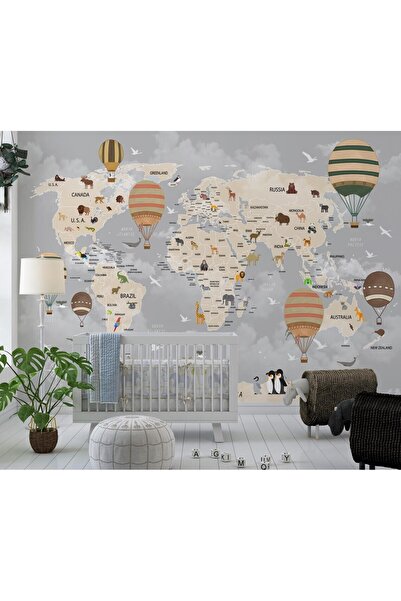 Ayzun Kendinden Yapışkanlı - Balonlu ve Hayvanlı Eğitici Çocuk Odası Dünya Ha...