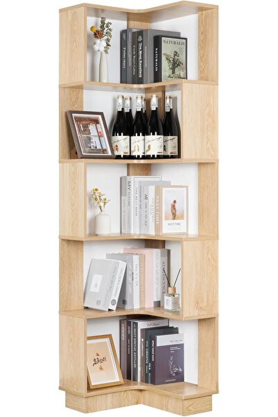 OEM Wooden corner shelf, 6 levels, modern, h-175cm, natural wood color