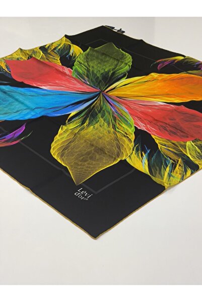 Levidor TİVİL İPEK EŞARP YAPRAK DESEN SİYAH SARI 1001-2