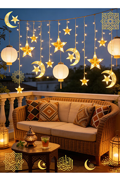 Yoawllty Ramadan Decor Star Moon LED Lights - Battery Powered with Remote Fai...