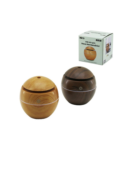 shopwave YUVARLAK AHŞAP GÖRÜNÜMLÜ USB ŞARJLI - IŞIKLI HAVA NEMLENDİRİCİ - BUH...