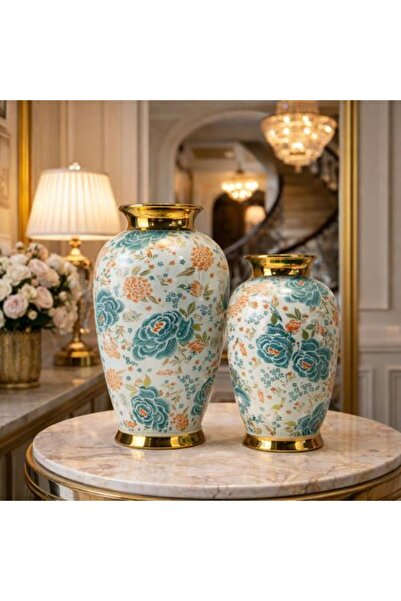 Generis Luxury Decorative Vase Set with Classic Flower Patterns - Two Pieces