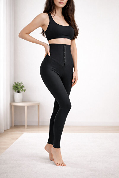 Exclusive Season Women's high-waisted leggings with snap closure - shaping ef...