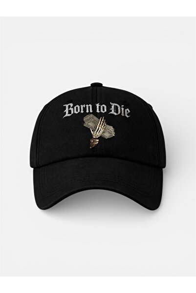 LUCEA “Born to Die” Desenli Siyah Cırtlı Şapka | Unisex Ayarlanabilir Cap
