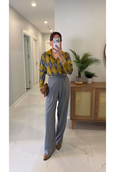 BİRCANÇİL Adresa Gray Iron Detailed Palazzo Pants