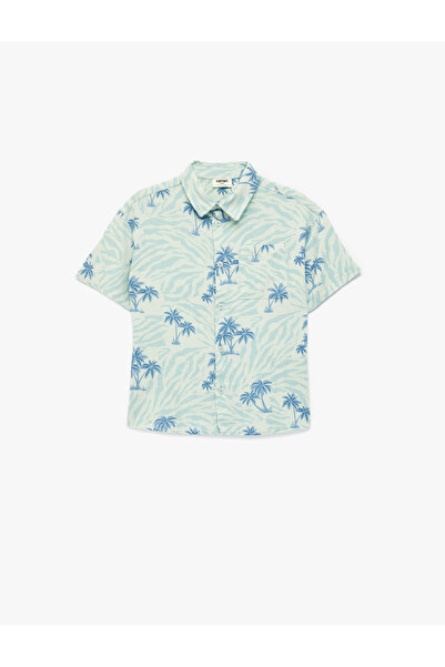 Koton Риза с къс ръкав от смес от лен и вискоза с джобове и шарка на палмово ...