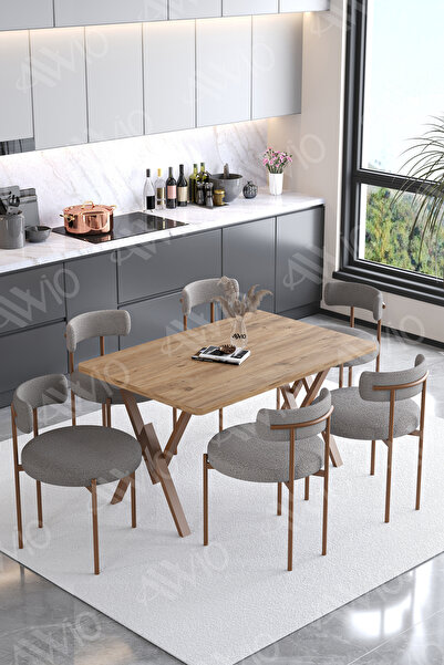 ah assel home LYON Teddy Sandalye 80x140 Yemek Masası Mutfak Masası 6 Kişilik...