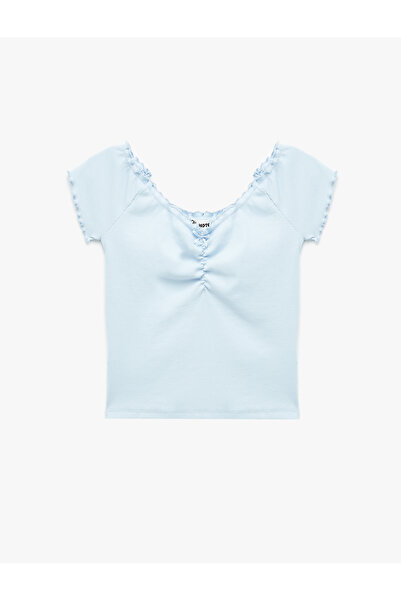 Koton Slim Fit Shirred Boat Neck Short Sleeve T-Shirt