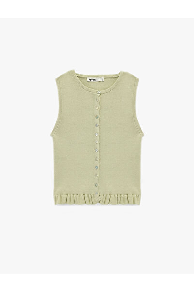 Koton Ruffled Buttoned Crew Neck Knit Vest