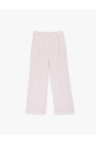 Koton High Waist Wide Leg Palazzo Trousers with Pile Detail Pockets