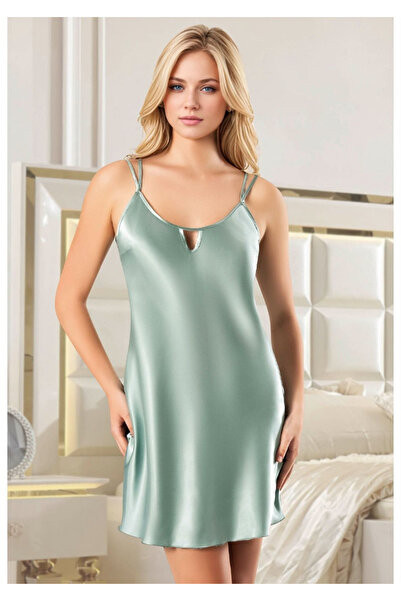 White Velvet Women's Water Green Satin Nightgown Mini Nightgown with Butterfl...