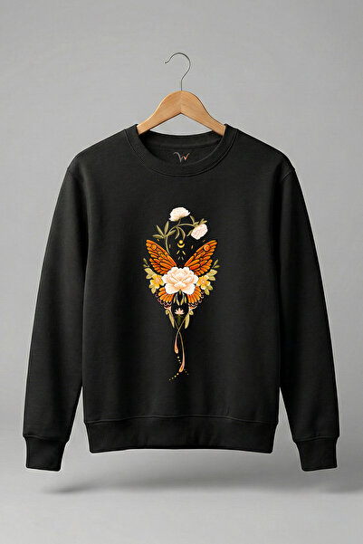 WİDİ Minimal Butterfly and Flower cu imprimeu bumbac 100% Regular Fit guler r...