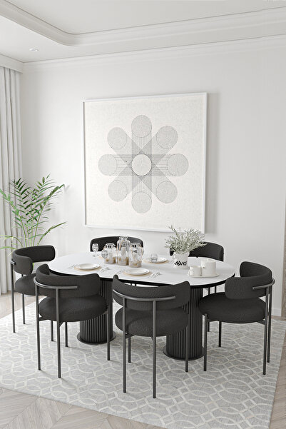 ah assel home Loreto Teddy Sandalye 80x140 Yemek Masası Mutfak Masası 6 Kişil...