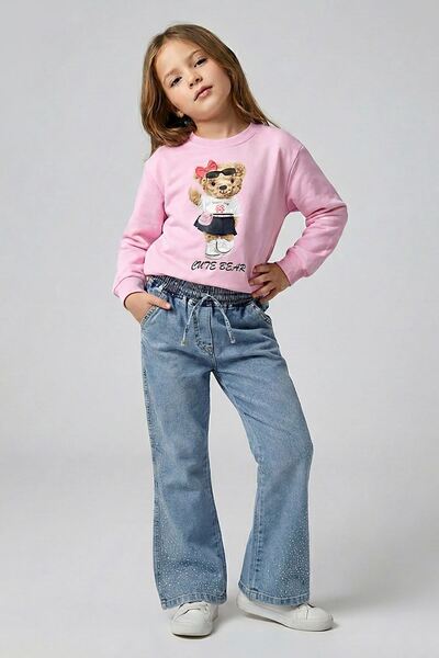 Minigimin Cicileri Stone Pants for Girls, Big Size - Light Blue