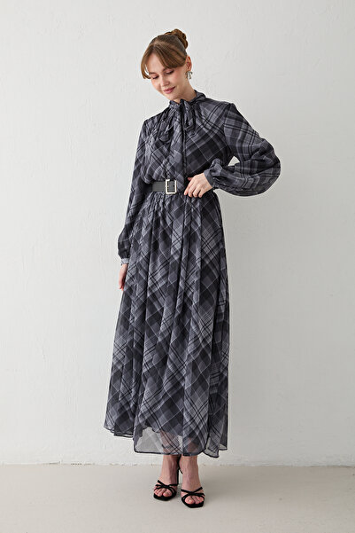 Melike Tatar Plaid Yoryo Chiffon Dress 78-567