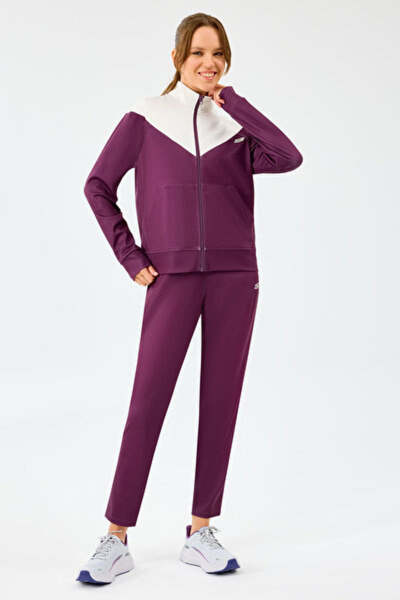 SKECHERS Women's Comfortable Fit Color Block Tracksuit Set - Claret Red
