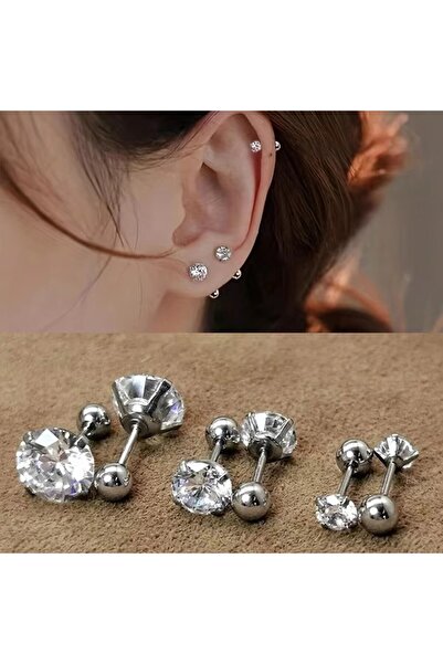 Choice qd554-s New 3 Pairs Classic Zirconia Stud Earrings For Women CZ Stainl...