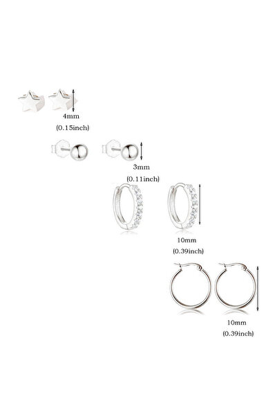 Choice طقم أقراط نسائية فضية اللون مكون من 4 أزواج، مرصعة بأحجار الزركونيا ال...