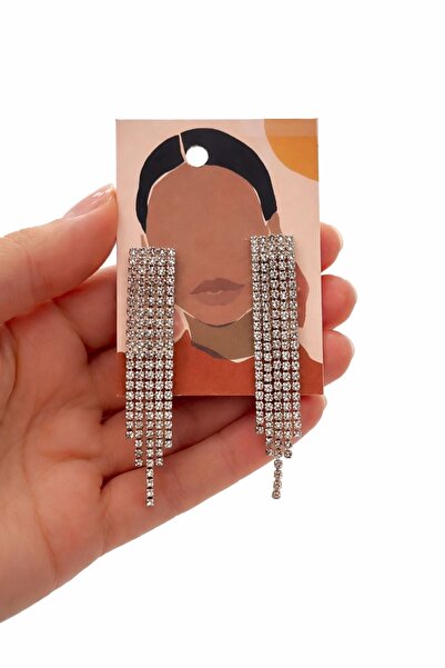 duru bags&wallet 5 Sıra Zirkon Taşlı Su Yolu Motifli Sallantılı Abiye Küpe