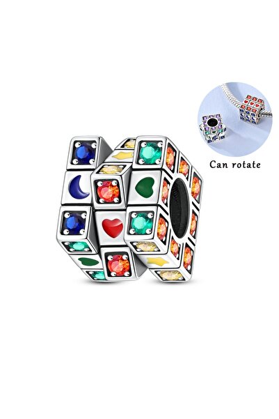 Choice قلادة KTC1817 من الفضة الإسترليني عيار 925 بتصميم مكعب روبيك وكلب وزهر...