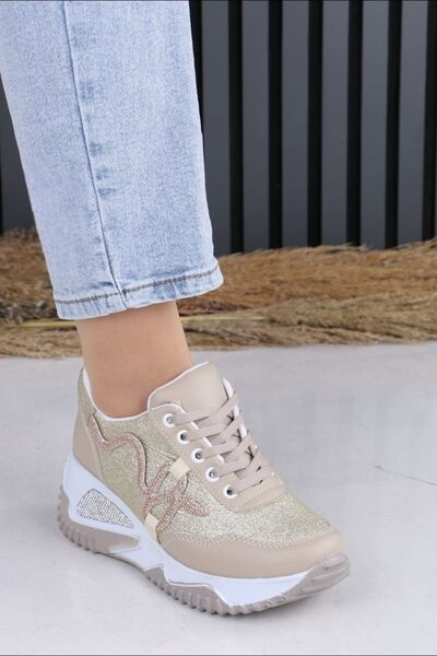 Weynes Women's Cream Snake Stone Patterned Sneaker Wsb4142