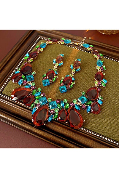 Choice 2 Pcs set 1/2 Pcs Luxury Shiny Rhinestone Choker Necklaces Earrings Se...