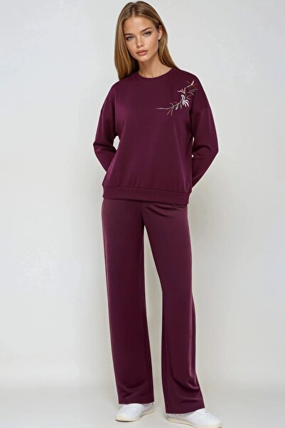 Hiccup Embroidered Crew Neck Sweatshirt and Straight-Leg Trousers Two-Piece S...