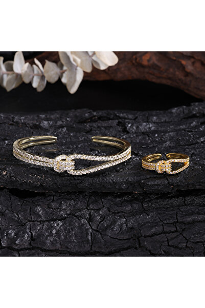 Choice Gold Color ZAKOL Classic Knotted Niche Design Micro-Inlaid Zircon Open...