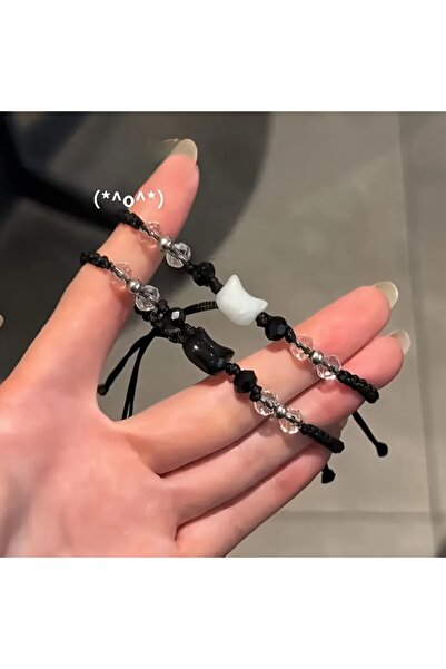 Choice Black-White Cute Cat Shaped Hand Woven Bracelets Fashion Versatile Wom...